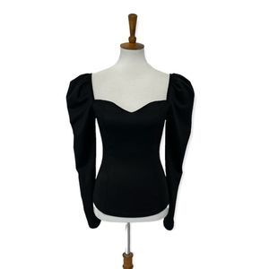Black sweetheart neckline puff shoulders sex black bodycon top small (labeled la
